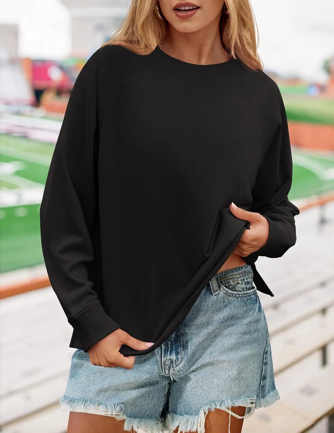 ZESICA Womens Causal Long Sleeve Lightweight Sweatshirts Crewneck Side Slit Loose Shirts Basic Fall Tops