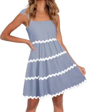 ZESICA Women's Summer Swing Mini Dress Casual Spaghetti Straps Sleeveless Smocked Backless Flowy A Line Sundress